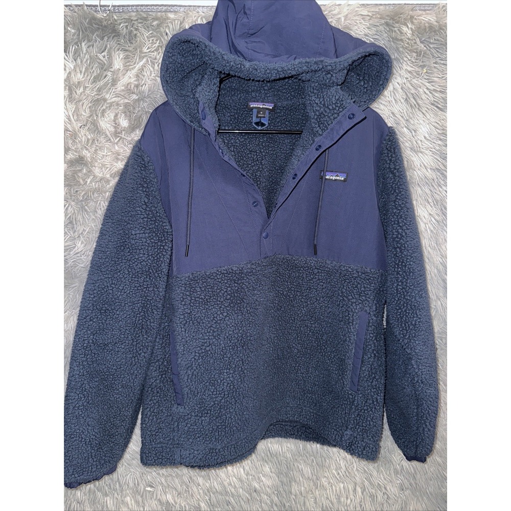 Patagonia Retro-X Shelled Pullover Men's Size Medium Navy Blue Deep Pile Hooded